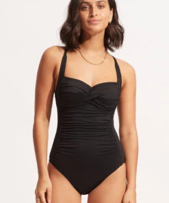 Seafolly Ladies Seafolly Collective Twist Halter One Piece Black