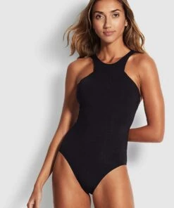 Seafolly Ladies Active High Neck One Piece Black