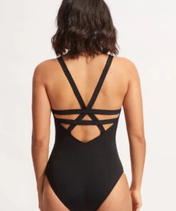 Seafolly Ladies Seafolly Collective Deep V One Piece Black -Seafolly Fashion Store 10634 942 Black 4