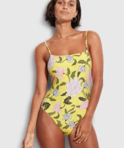 Seafolly Ladies Boheme Square Neck Maillot Lime light