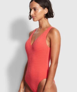 Seafolly Ladies Sea Dive Deep V Neck One Piece Fiesta coral -Seafolly Fashion Store 10974 861 FiestaCora 3