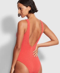 Seafolly Ladies Sea Dive Deep V Neck One Piece Fiesta coral -Seafolly Fashion Store 10974 861 FiestaCora 4
