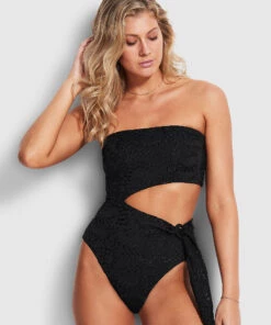 Seafolly Ladies Costa Bella Bandeau One Piece Black