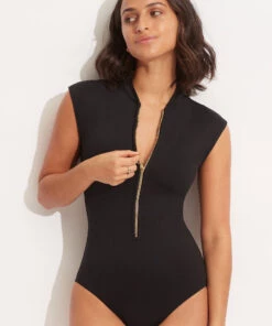 Seafolly Ladies Seafolly Collective Zip Front One Piece Black -Seafolly Fashion Store 10987 942 Black 3