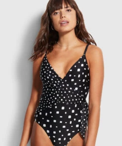 Seafolly Ladies Soft Spot Wrap Front Maillot Black
