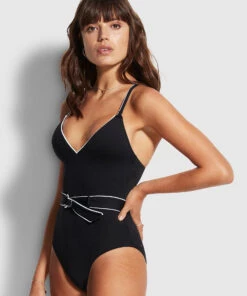 Seafolly Ladies Active V Neck Maillot Black -Seafolly Fashion Store 11028 058 Black 3