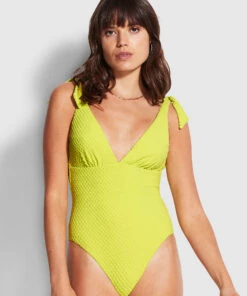 Seafolly Ladies Riviera Deep V One Piece Wild lime
