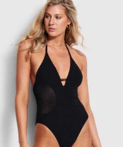 Seafolly Ladies Dreamcatcher Halter One Piece Black