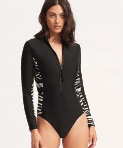 Seafolly Ladies Skin Deep Long Sleeve Surf Suit Black