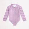 Seafolly Girls Retro Girls Long Sleeve Ruffle Paddlesuit Ditsy stripe