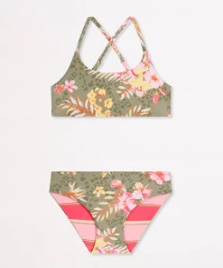 Seafolly Girls Reversible Bikini Set Tropical/stripe