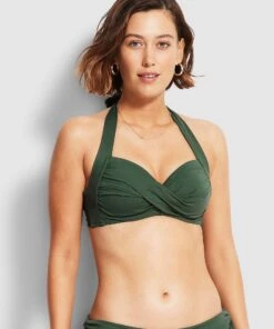 Seafolly Ladies Seafolly Twist Soft Cup Halter Top Ivy -Seafolly Fashion Store 30806 065 Ivy 4