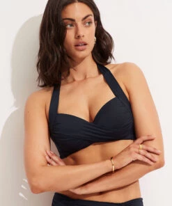 Seafolly Ladies Seafolly Collective Twist Soft Cup Halter Top True navy