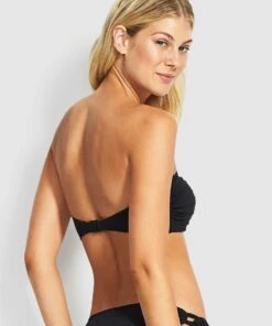 Seafolly Ladies Seafolly Ruched Bandeau Bikini Top Black -Seafolly Fashion Store 31015 065 Black 3