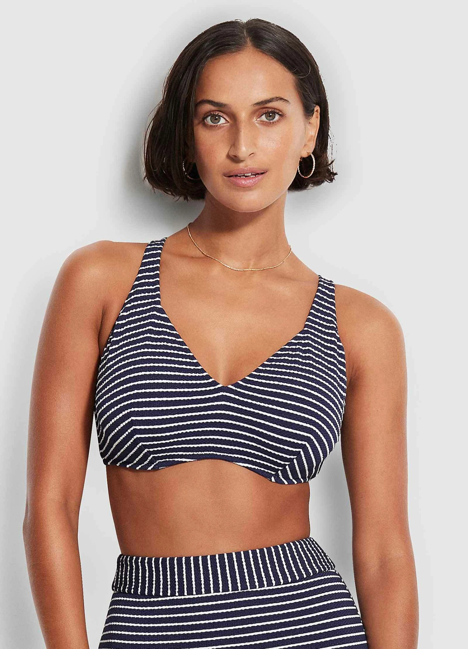Seafolly Ladies Seaside Stripe F Cup Halter Bra True navy 2 Seafolly Ladies Seaside Stripe F Cup Halter Bra True navy - Image 2