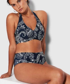 Seafolly Ladies Folklore F Cup Halter Bra True navy