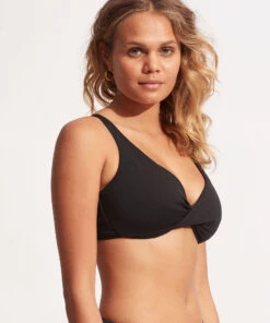 Seafolly Ladies Seafolly Collective Wrap Front F Cup Bra Black -Seafolly Fashion Store 31219F 942 Black 3