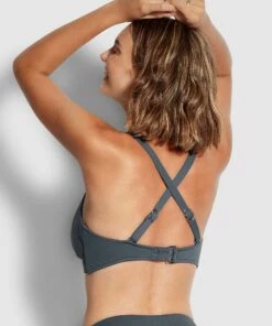 Seafolly F Cup Cross Front Bra Granite -Seafolly Fashion Store 31278F 065 Granite 3