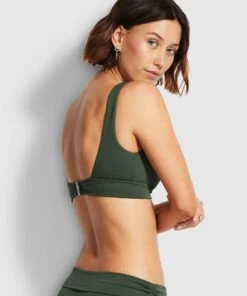 Seafolly Ladies V Neck Crop Top Ivy -Seafolly Fashion Store 31297 065 Ivy 4