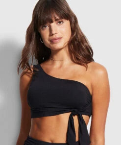 Seafolly Ladies Active One Shoulder Top Black