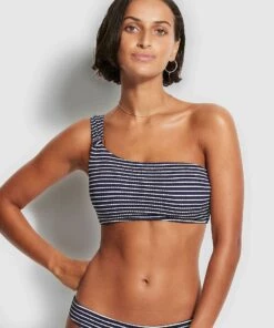 Seafolly Ladies Seaside Stripe One Shoulder Top True navy 8 Seafolly Ladies Seaside Stripe One Shoulder Top True navy -Seafolly Fashion Store 31344 894 True2520Navy 3