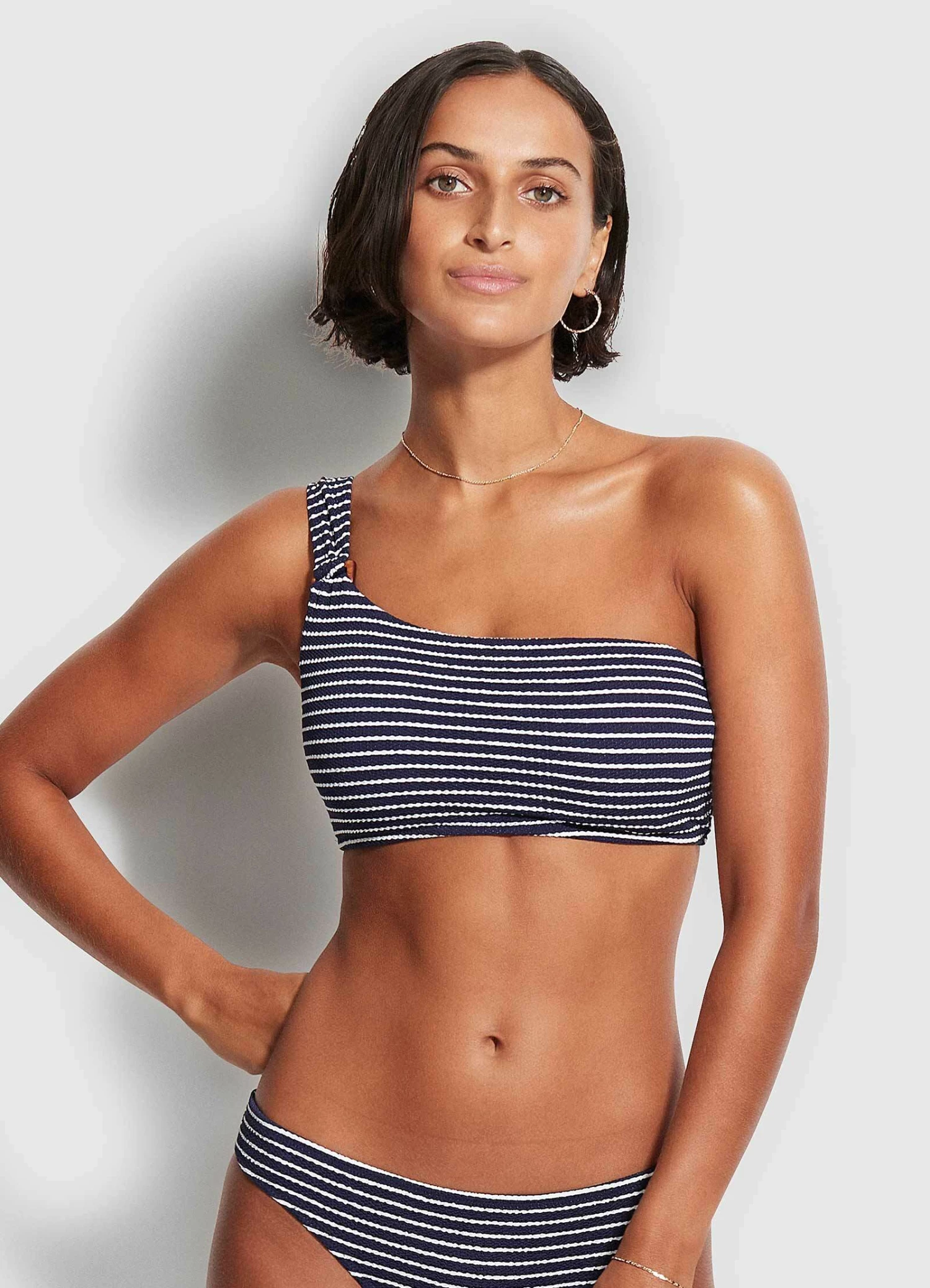 Seafolly Ladies Seaside Stripe One Shoulder Top True navy 3 Seafolly Ladies Seaside Stripe One Shoulder Top True navy - Image 3