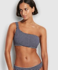 Seafolly Ladies Seaside Stripe One Shoulder Top True navy 9 Seafolly Ladies Seaside Stripe One Shoulder Top True navy -Seafolly Fashion Store 31344 894 True2520Navy 4