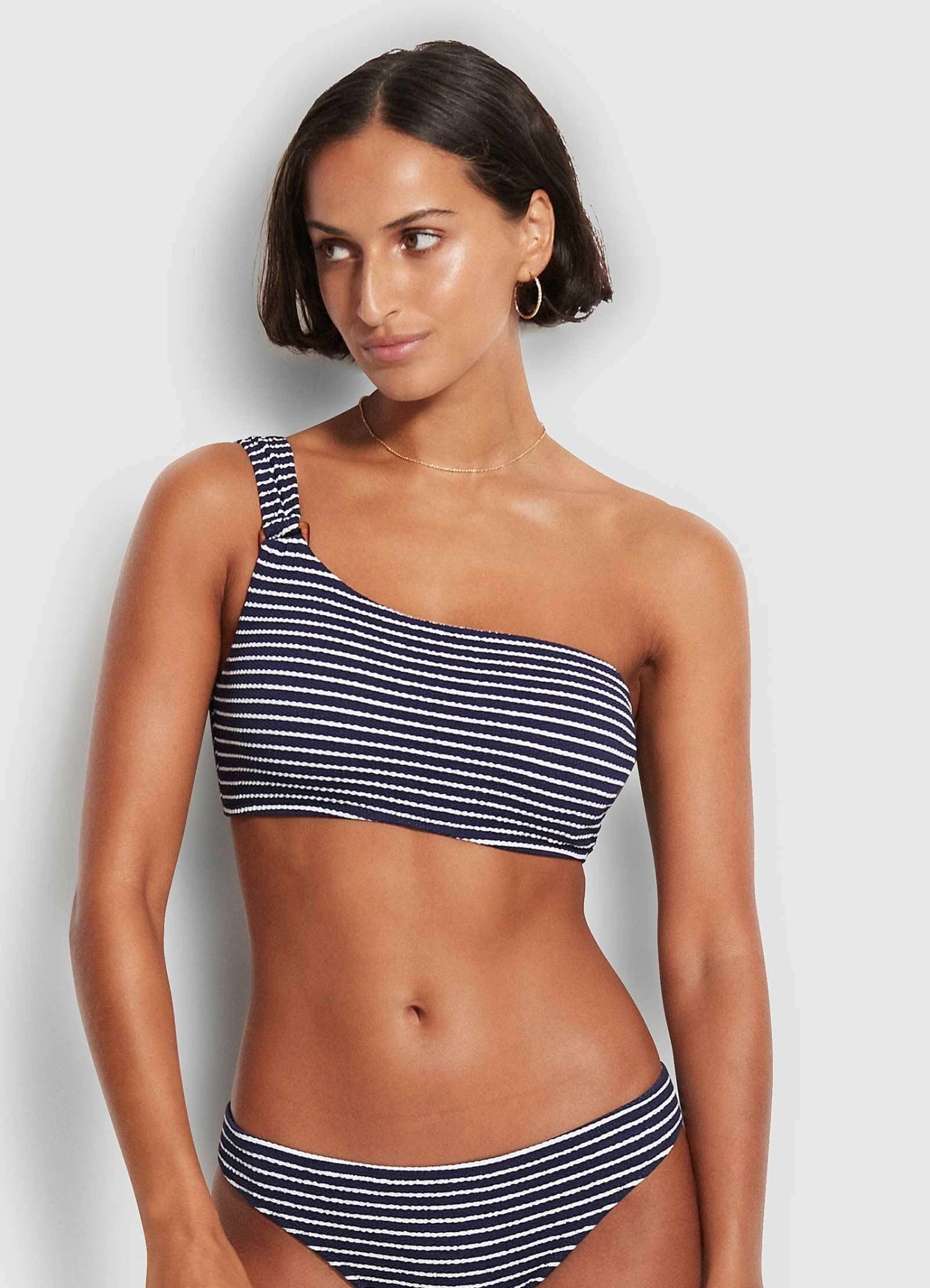 Seafolly Ladies Seaside Stripe One Shoulder Top True navy 4 Seafolly Ladies Seaside Stripe One Shoulder Top True navy - Image 4