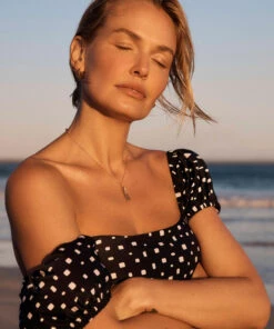 Seafolly Ladies Soft Spot Puff Sleeve Bandeau Black