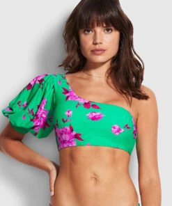 Seafolly Ladies Full Bloom One Shoulder with Puff Sleeve Jade -Seafolly Fashion Store 31373 932 Jade 3