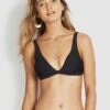 Milea Resort Mini Rib Fixed Tri Bikini Top Nero