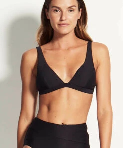 Miléa Mini Rib D Cup Fixed Tri Bikini Top Nero