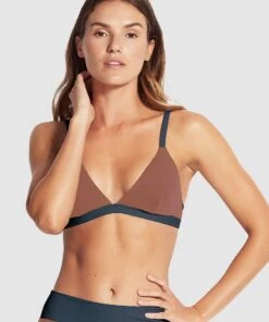 Milea Resort Pique Colour Block Fixed Tri Bikini Top Baked clay