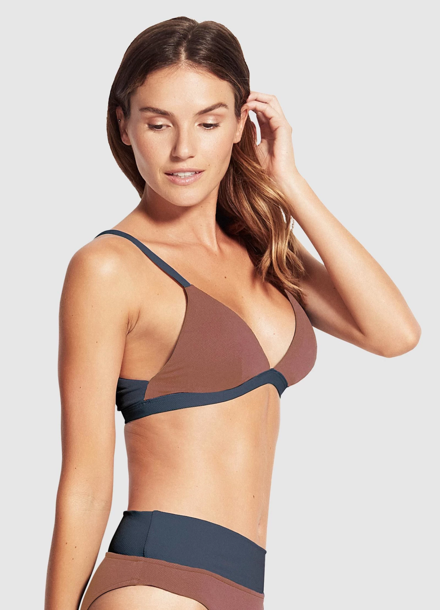 Milea Resort Pique Colour Block Fixed Tri Bikini Top Baked clay 2 Milea Resort Pique Colour Block Fixed Tri Bikini Top Baked clay - Image 2