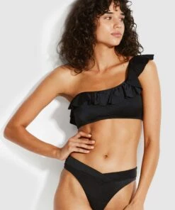 Seafolly Ladies Shine On High Cut V Brazilian Bikini Pants Black