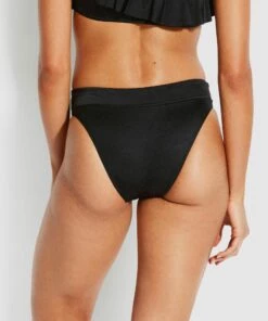 Seafolly Ladies Shine On High Cut V Brazilian Bikini Pants Black -Seafolly Fashion Store 40509 499 Black 3