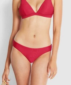 Milea Resort Mini Rib Hipster Bikini Pants Rococo red 7 Milea Resort Mini Rib Hipster Bikini Pants Rococo red -Seafolly Fashion Store 4052 RIB RococoRed 4