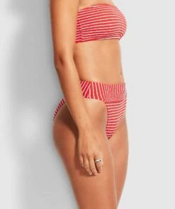 Seafolly Ladies Seaside Stripe Banded Hi Rise Pant Chilli red -Seafolly Fashion Store 40661 894 Chilli2520Red 3