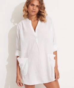 Seafolly Boyfriend Beach Shirt White 8 Seafolly Boyfriend Beach Shirt White -Seafolly Fashion Store 52815 TO White 4