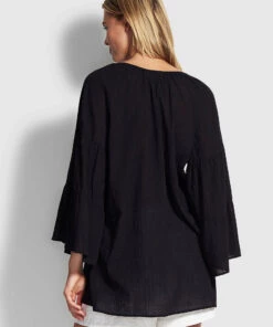 Seafolly Tiered Sleeve Cover Up Black -Seafolly Fashion Store 53797 CU Black 3