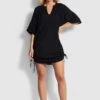 Seafolly Crinkle Cotton Cover Up Black