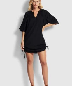 Seafolly Crinkle Cotton Cover Up Black