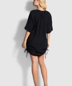 Seafolly Crinkle Cotton Cover Up Black -Seafolly Fashion Store 53868 CU Black 3 scaled
