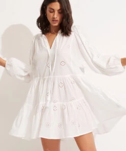 Seafolly Embroidery Tiered Dress White