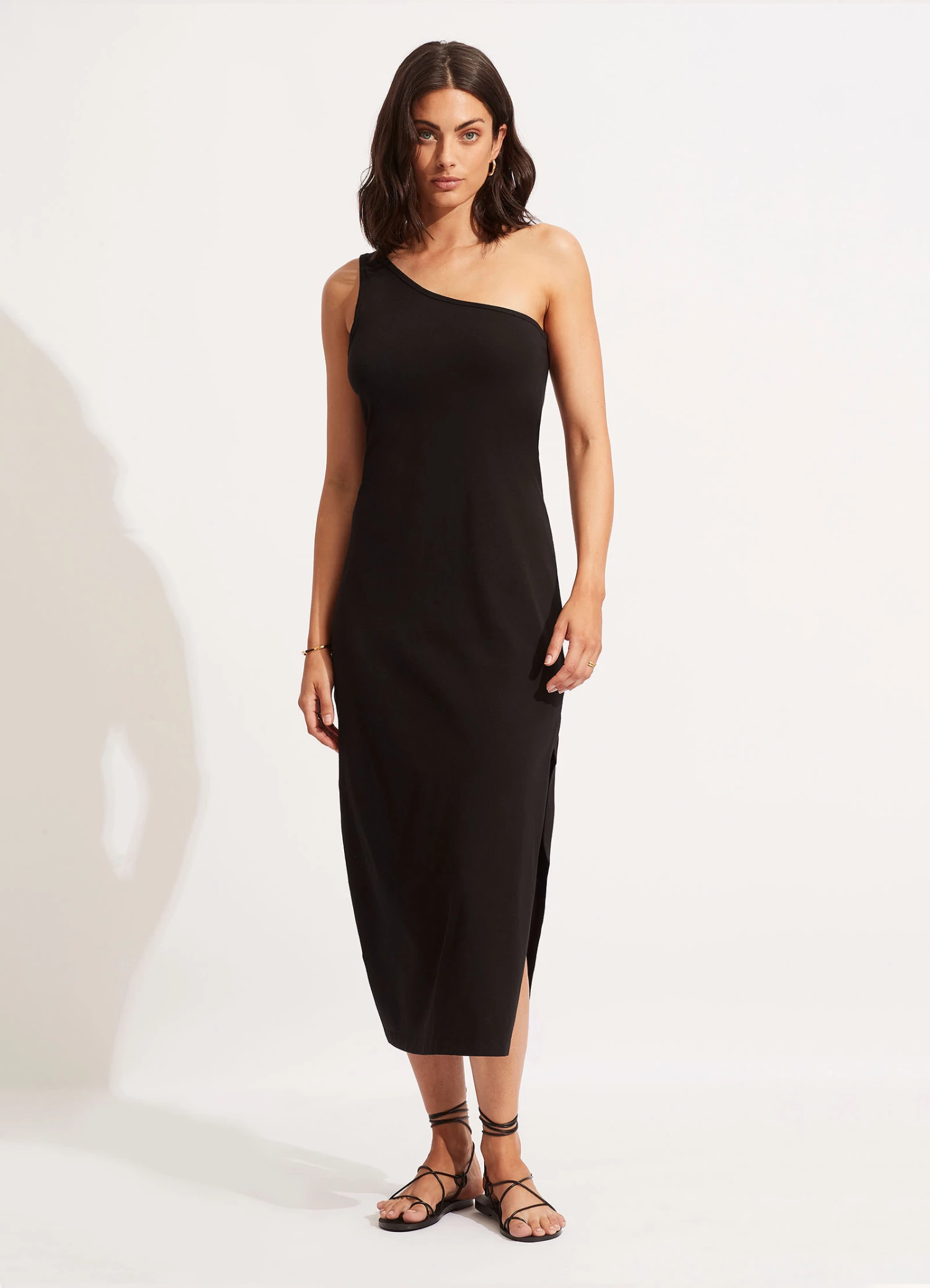 Seafolly Ladies Jersey One Shoulder Midi Dress Black 2 Seafolly Ladies Jersey One Shoulder Midi Dress Black - Image 2