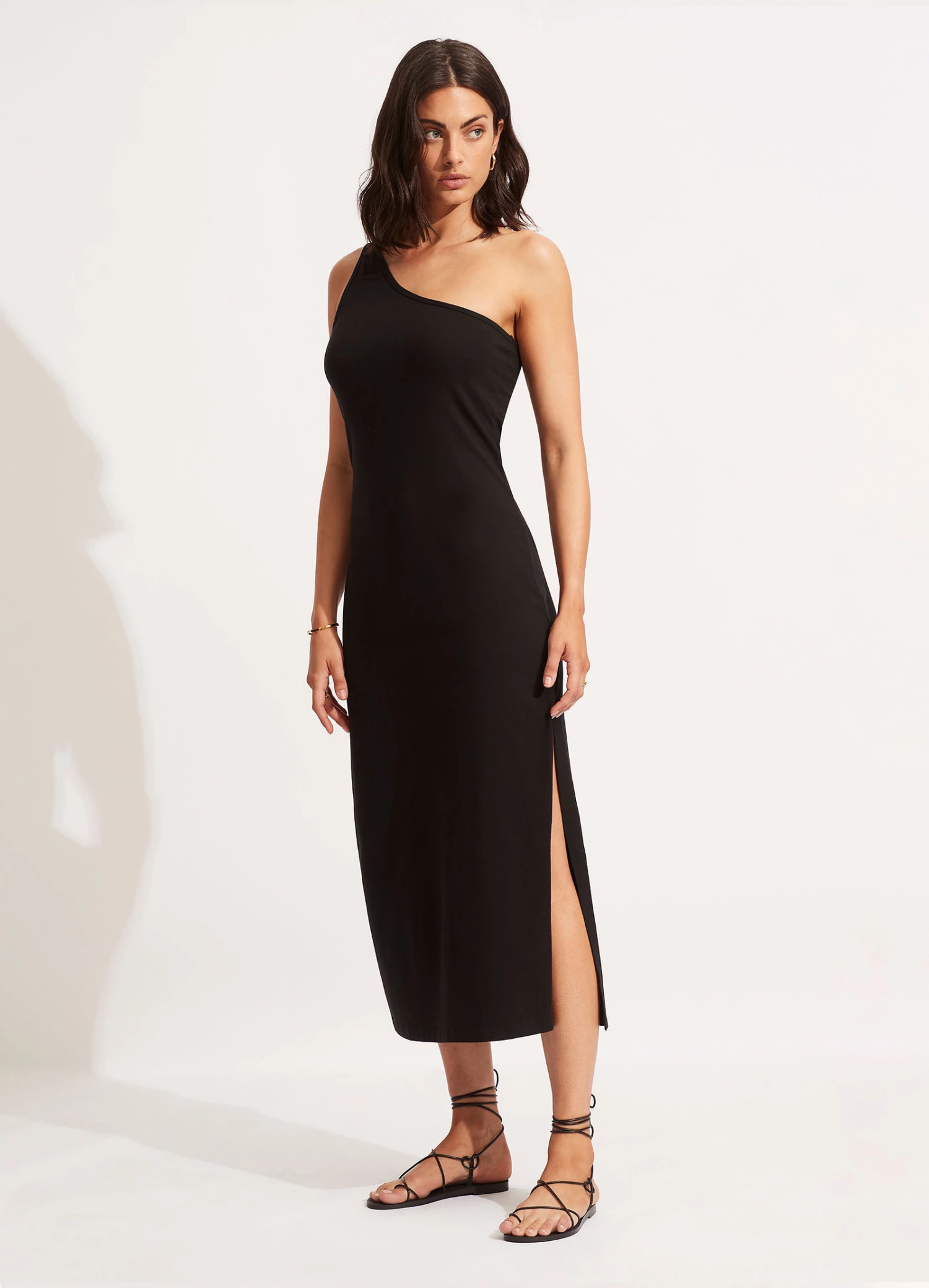 Seafolly Ladies Jersey One Shoulder Midi Dress Black 3 Seafolly Ladies Jersey One Shoulder Midi Dress Black - Image 3