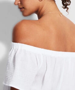 Seafolly Ladies Double Cloth Strapless Dress White -Seafolly Fashion Store 54252 DR White 5