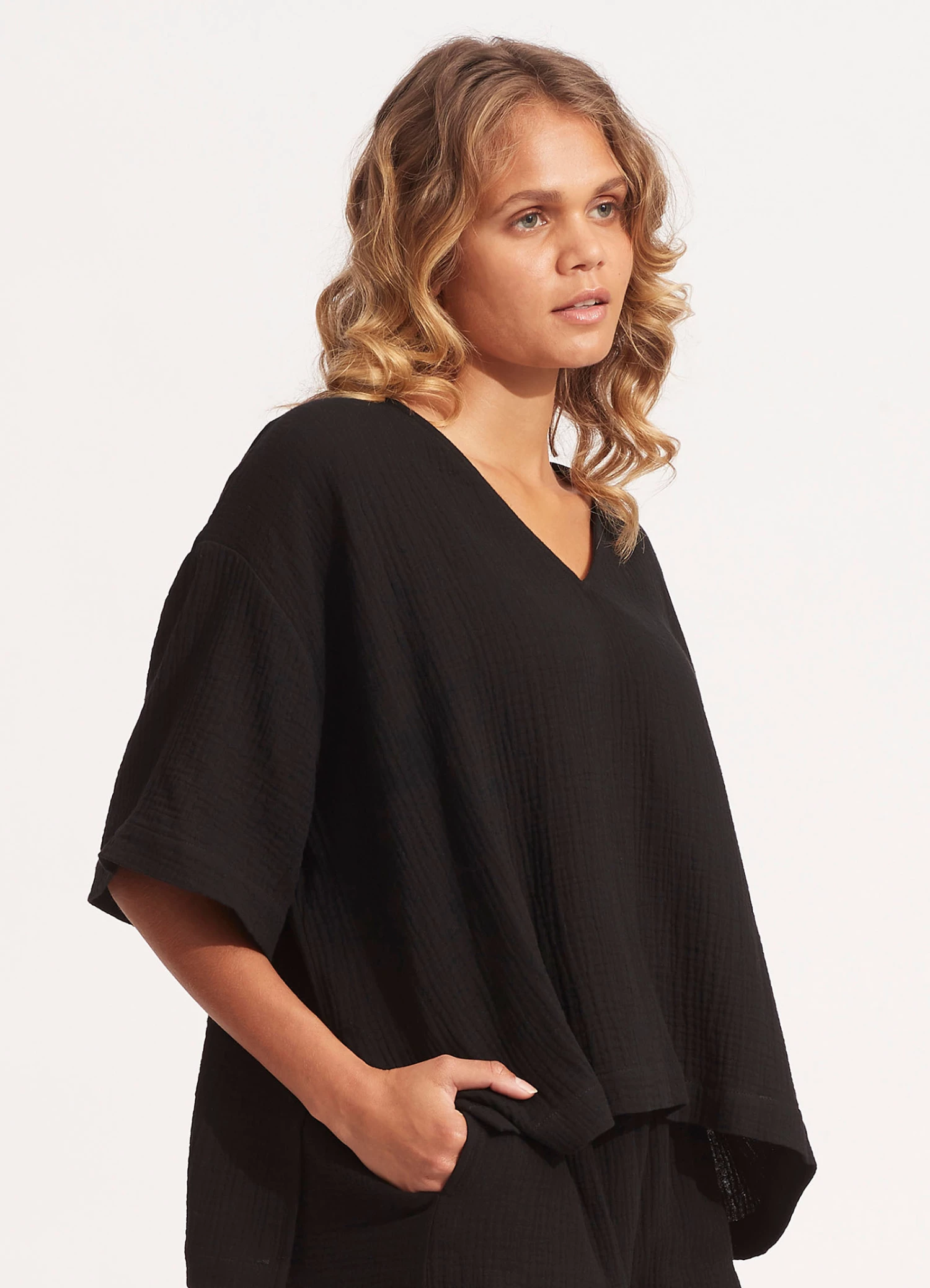 Seafolly Ladies Double Cloth Top Black 2 Seafolly Ladies Double Cloth Top Black - Image 2