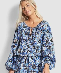 Seafolly Ladies Thrift Shop Peasant Top Mediterranean blue
