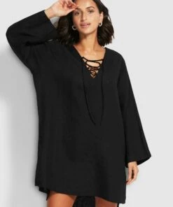 Seafolly Ladies Harbour Linen Cover Up Black